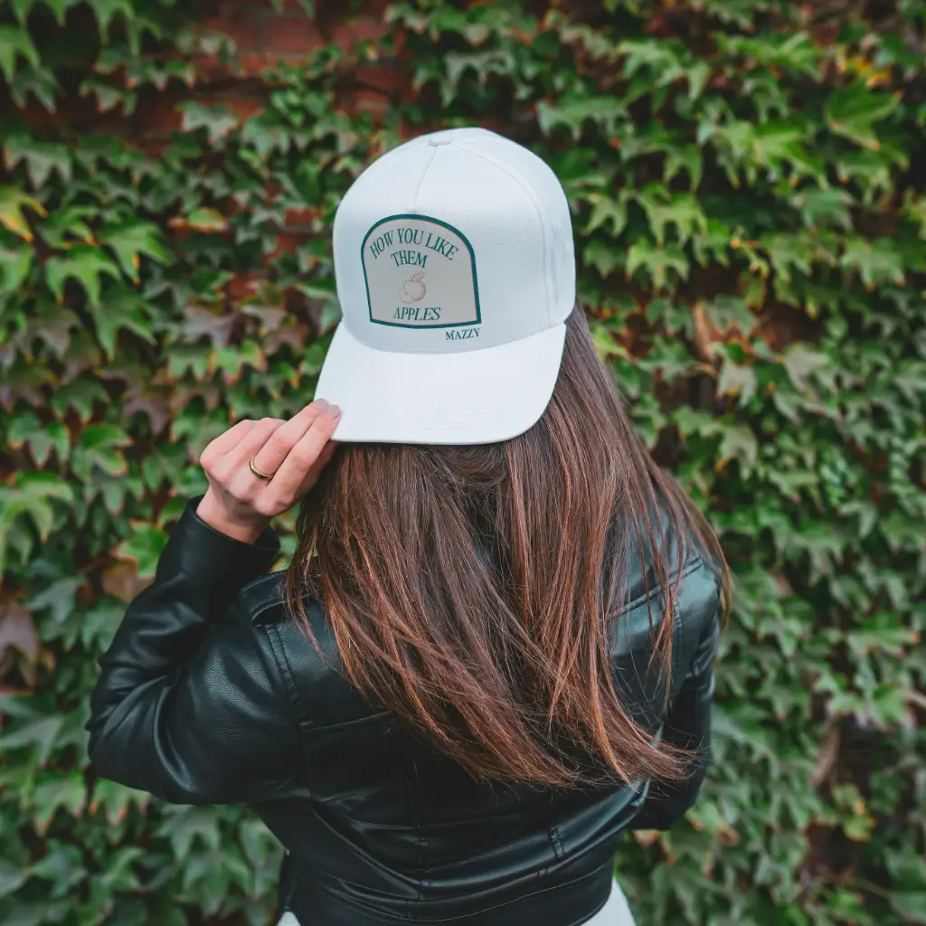 Woman wearing a Mazzy branded hat